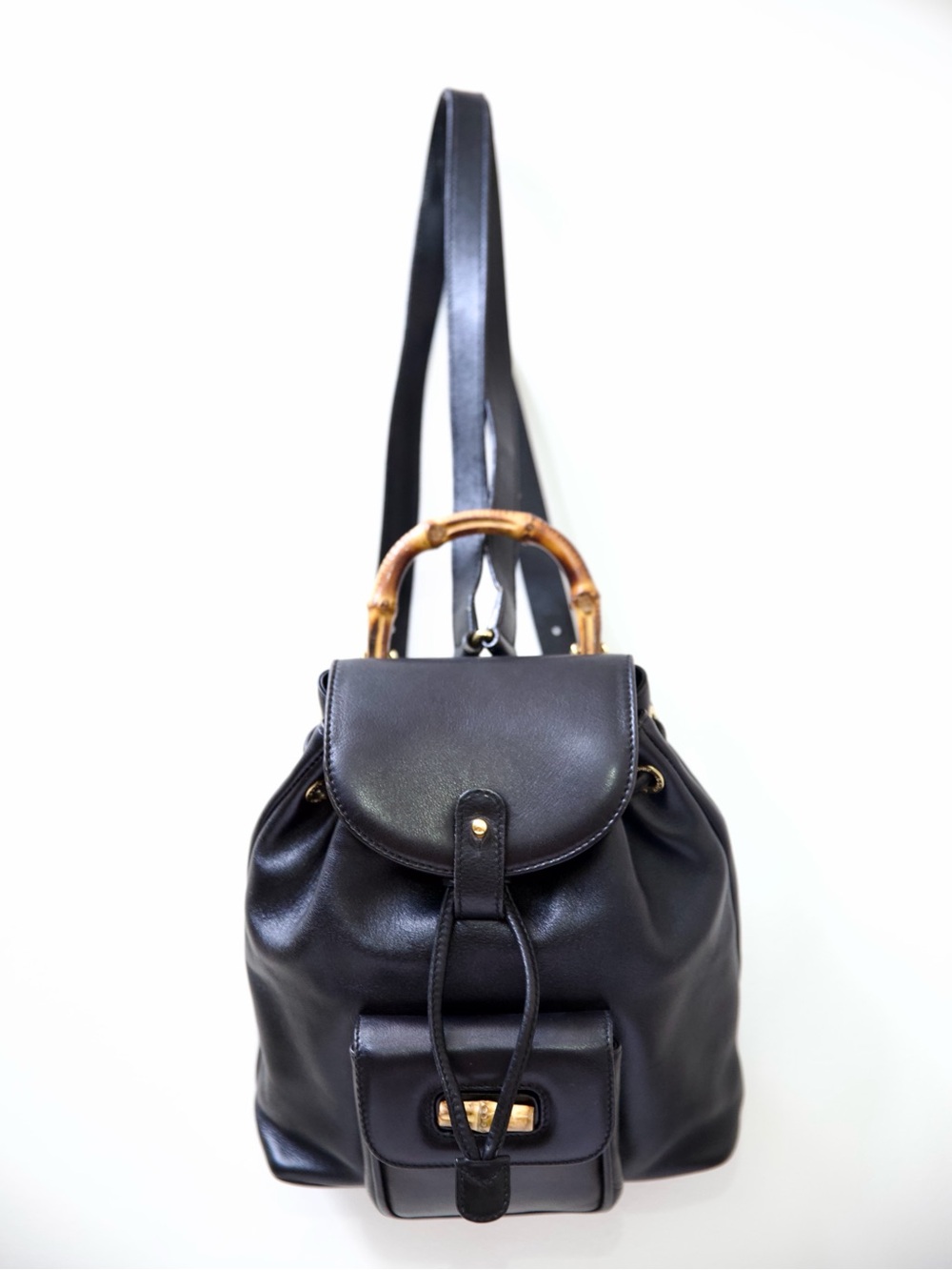 Gucci Vintage Bamboo Backpack Black Leather